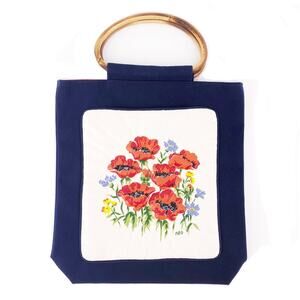 80s wood handle floral purse bag 1980s vintage